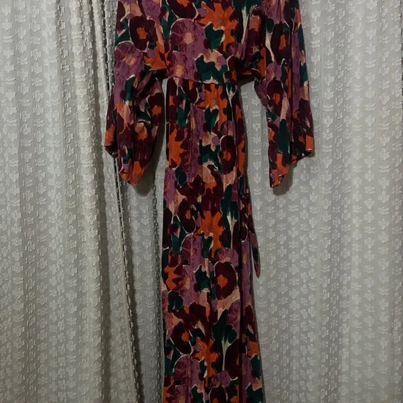 Red and Orange Wrap Sundress with Bishop Sleeves - Picture 2 of 3